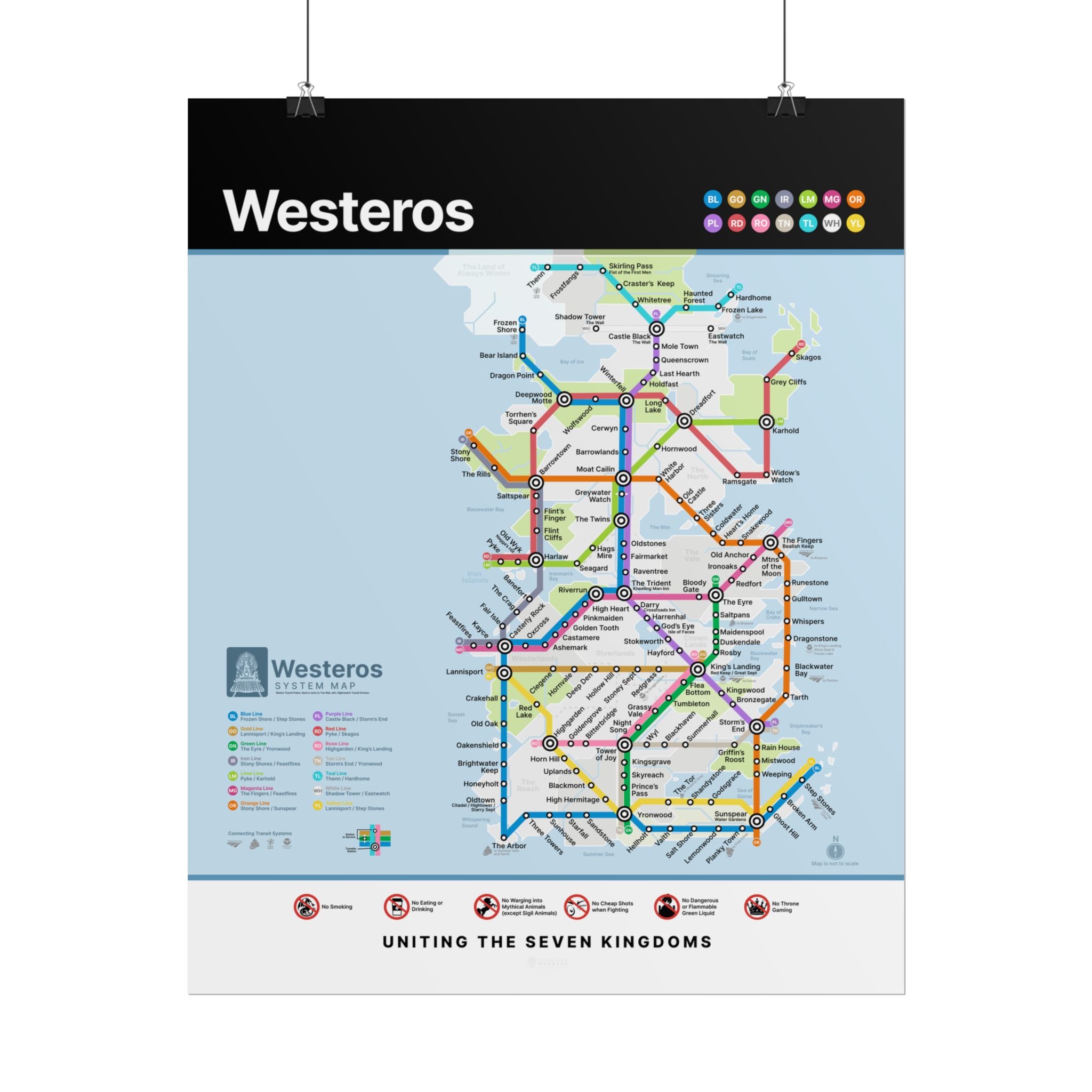 WESTEROS * Fantasy Metro Map Poster * Scenic Travel-Style Wall Art