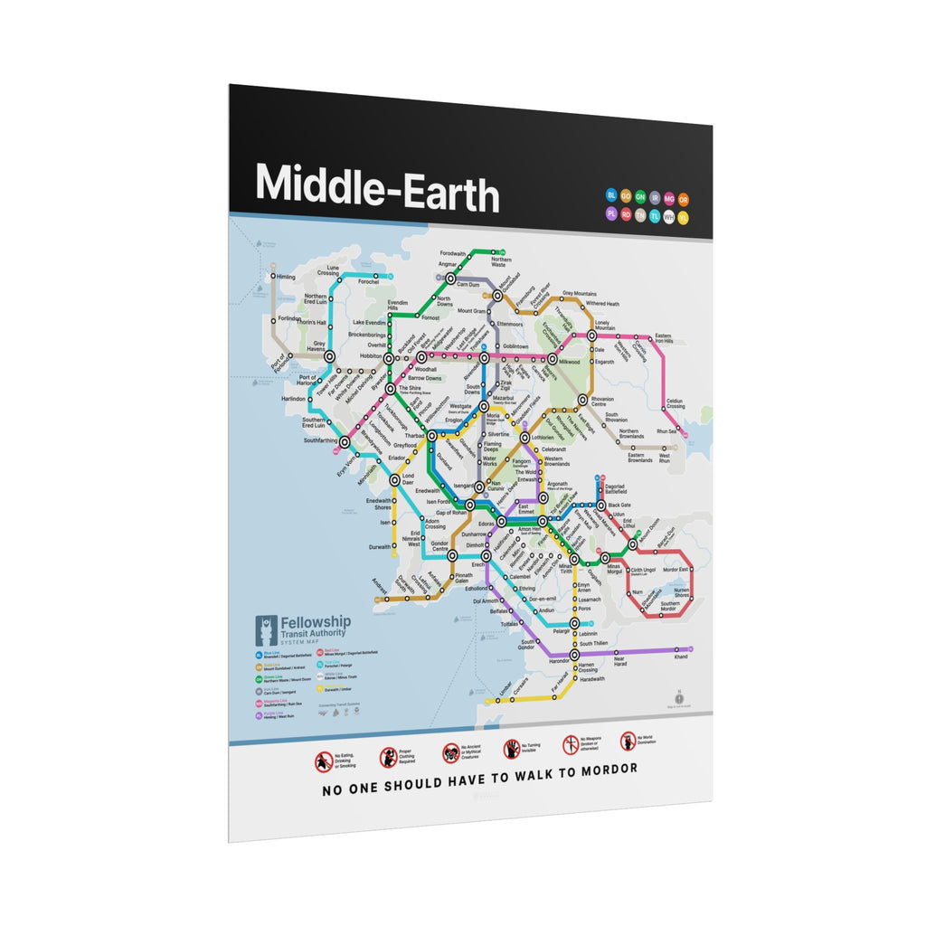 MIDDLE-EARTH * Fantasy Metro Map Poster * Scenic Travel-Style Wall Art
