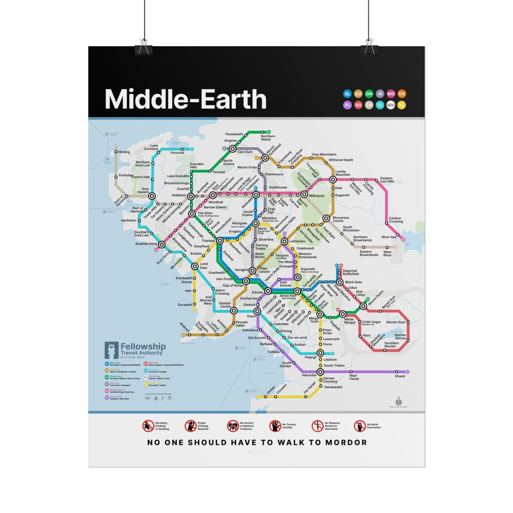 MIDDLE-EARTH * Fantasy Metro Map Poster * Scenic Travel-Style Wall Art