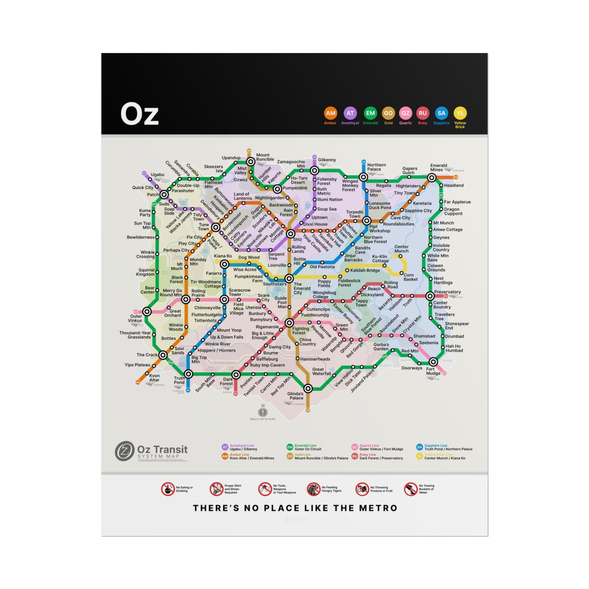 OZ * Fantasy Metro Map Poster * Scenic Travel-Style Wall Art