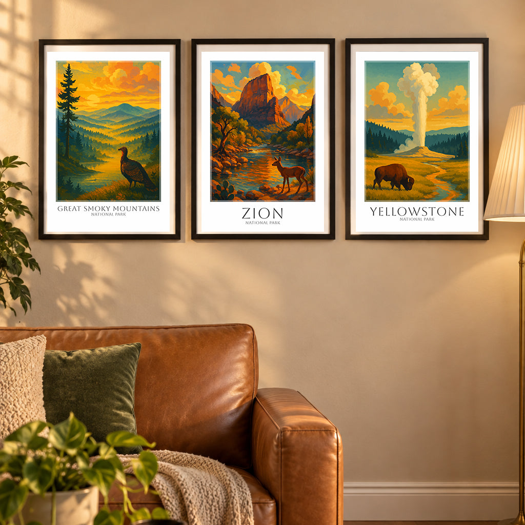 The Five Most Visited Parks — 3 poster set room mockup