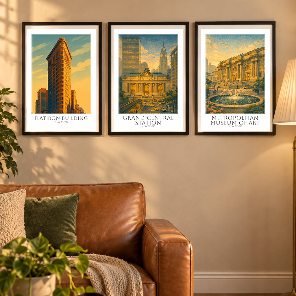New York Landmarks — 3 poster set room mockup