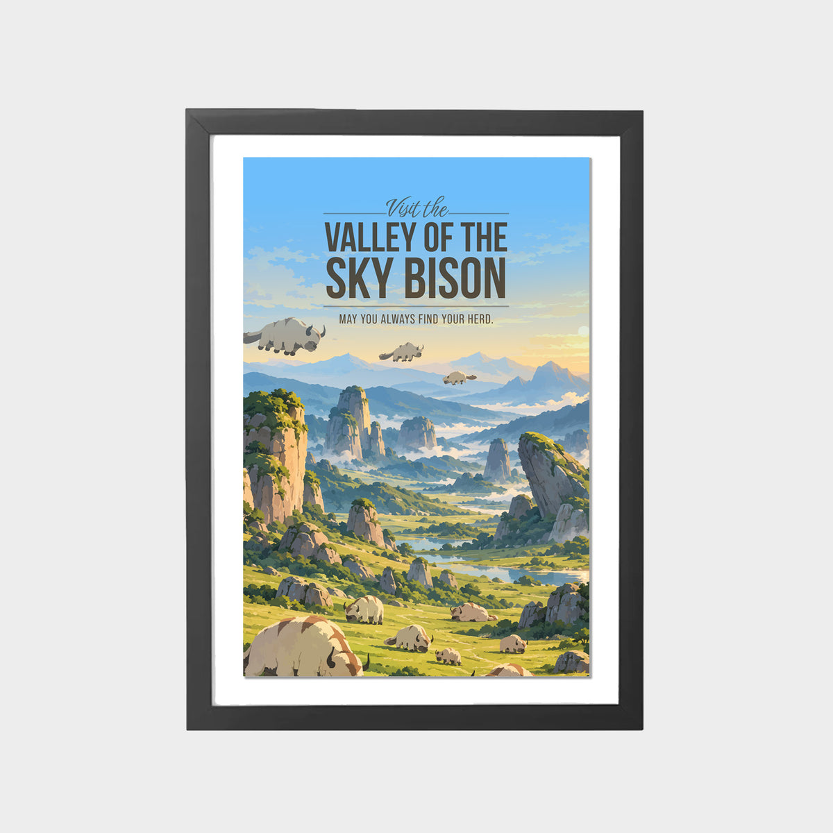 valley-of-the-sky-bison-gray-bg-framed
