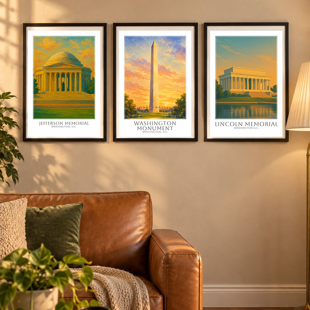 The Washington Memorials — 3 poster set room mockup